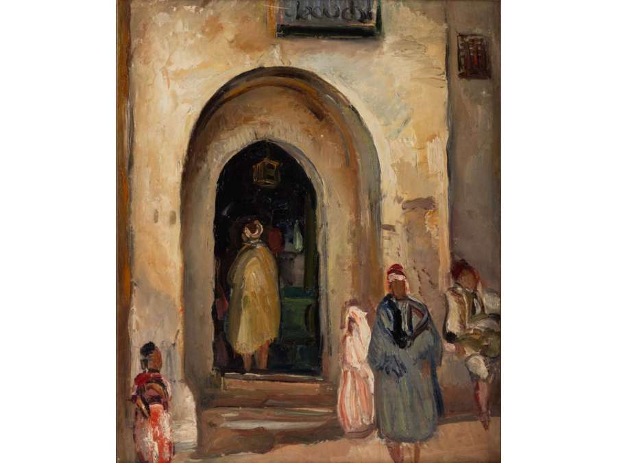 Fernand Allard l' Olivier (attrib.)( 1883, 1933)- Scène de rue Tunis -circa 1920. - Tableaux orientalistes