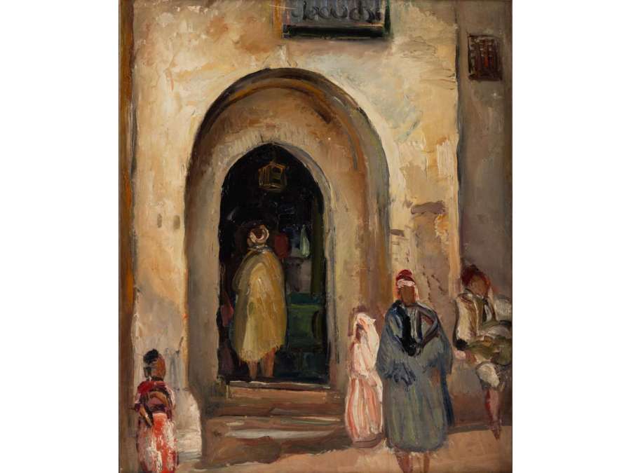 Fernand Allard the Olive Tree (attrib.)( 1883, 1933)- Street scene Tunis -circa 1920. - Orientalist paintings