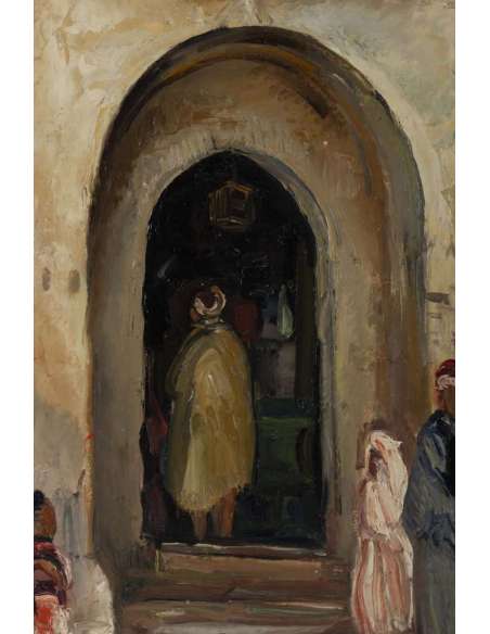 Fernand Allard l' Olivier (attrib.)( 1883, 1933)- Scène de rue Tunis -circa 1920. - Tableaux orientalistes-Bozaart