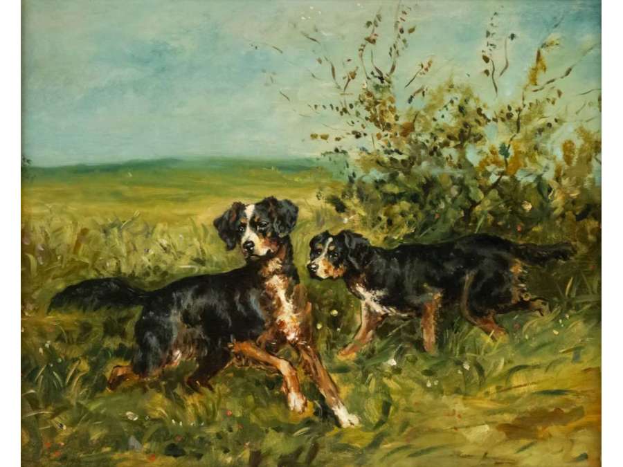 Charles Olivier de PENNE (Paris, 1831 - Marlotte, 1897) - Dogs at a standstill.
