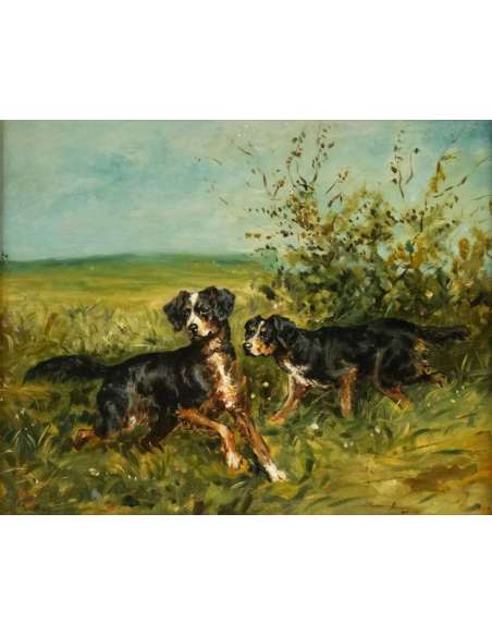 Charles Olivier de PENNE (Paris, 1831 - Marlotte, 1897) - Dogs at a standstill. - Paintings of another kind-Bozaart