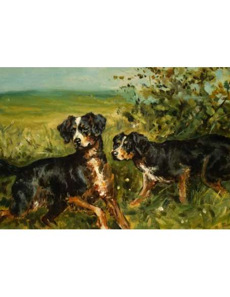 Charles Olivier de PENNE (Paris, 1831 - Marlotte, 1897) - Dogs at a standstill. - Paintings of another kind-Bozaart