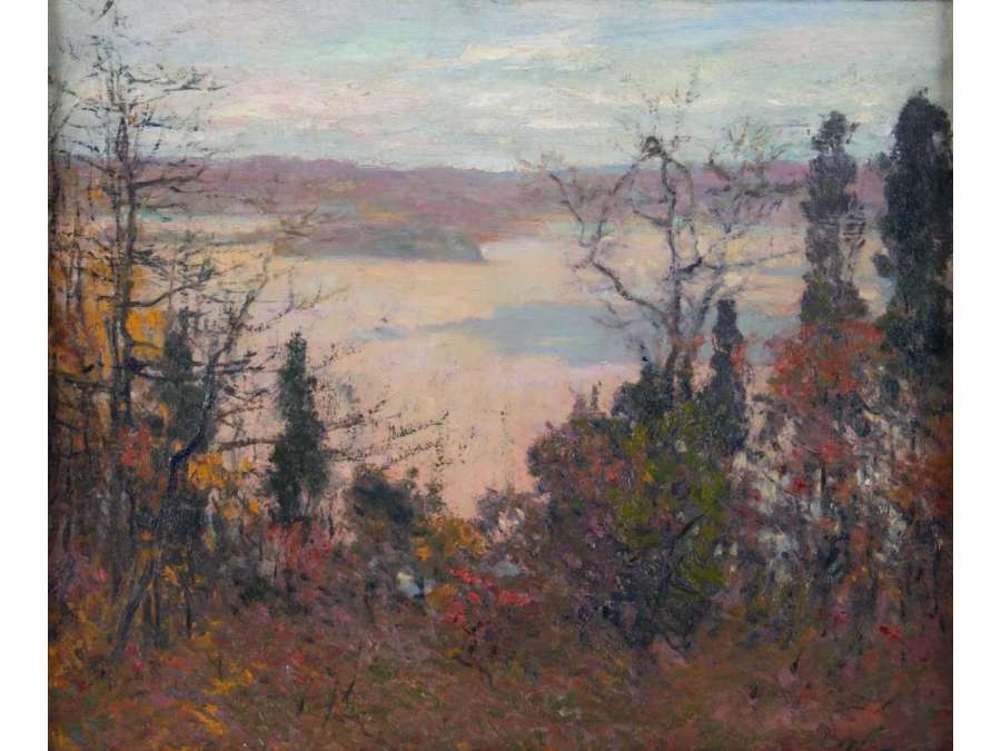 Robert VONNOH (1858, 1933) Américain- Paysage automnal dans le Connecticut- dated 1912.