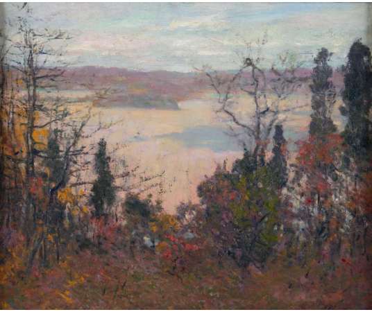 Robert VONNOH (1858, 1933) American- Autumn landscape in Connecticut- dated 1912. - Landscape paintings