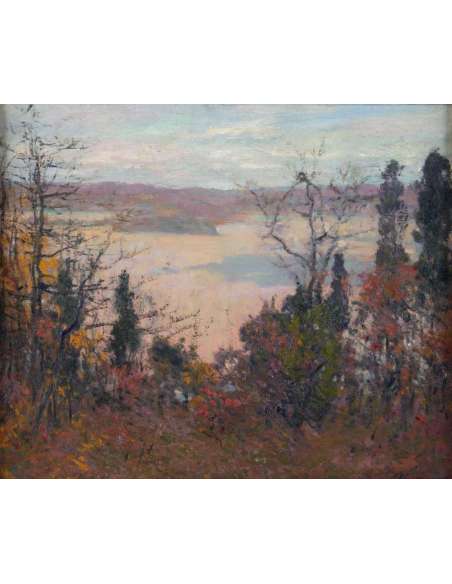 Robert VONNOH (1858, 1933) American- Autumn landscape in Connecticut- dated 1912. - Landscape paintings-Bozaart