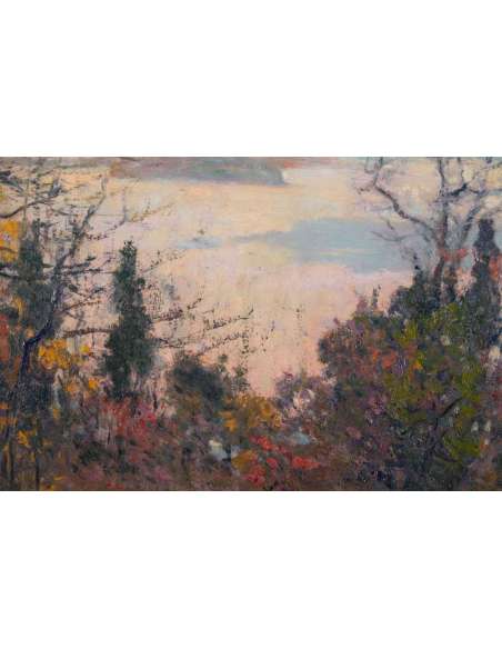 Robert VONNOH (1858, 1933) Américain- Paysage automnal dans le Connecticut- dated 1912. - Tableaux paysages-Bozaart