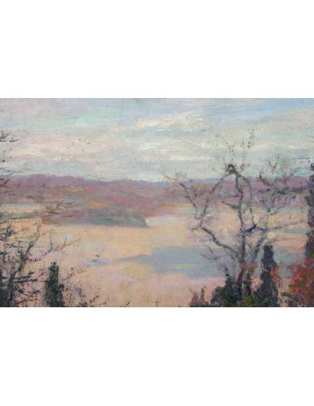 Robert VONNOH (1858, 1933) Américain- Paysage automnal dans le Connecticut- dated 1912. - Tableaux paysages-Bozaart