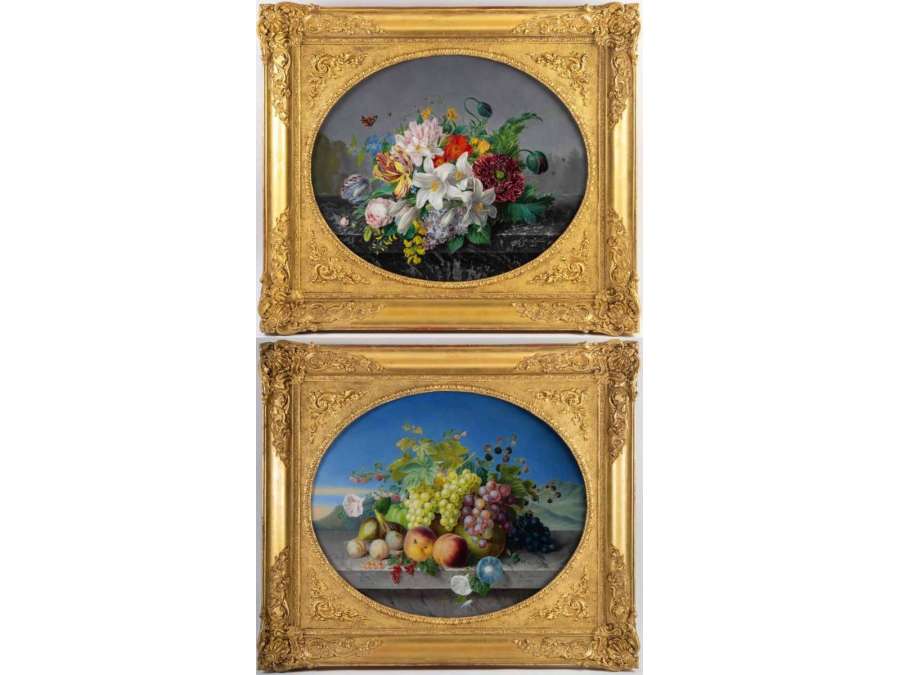 The GERMAN Adèle née Le Corbeiller (Born in Paris in 1807) - Pair of still lifes dated 1845. - Still life paintings