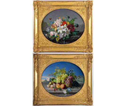 The GERMAN Adèle née Le Corbeiller (Born in Paris in 1807) - Pair of still lifes dated 1845. - Still life paintings
