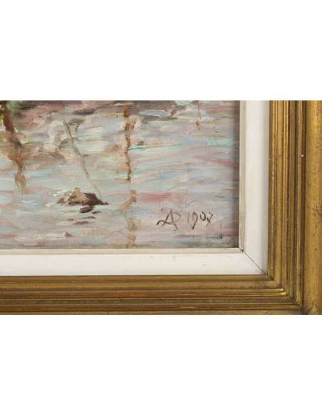 FRENCH SCHOOL- Monogrammed A.S and dated 1907- Navy. - Marine paintings-Bozaart