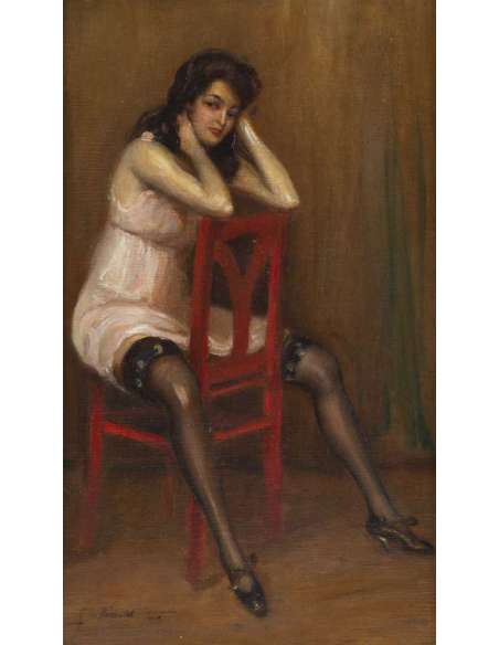 Georges Michelet (1873, ?) French - The Red Chair, Dated 1916 - Paintings of another kind-Bozaart