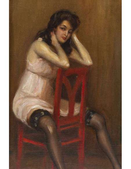 Georges Michelet (1873, ?) French - The Red Chair, Dated 1916 - Paintings of another kind-Bozaart