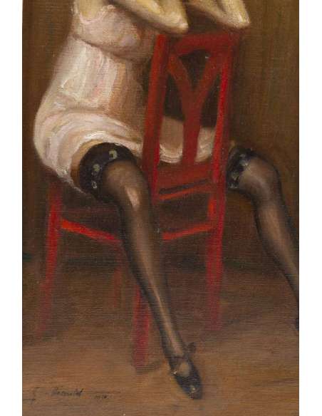 Georges Michelet (1873, ?) Français - La Chaise Rouge, Daté 1916 - Tableaux autre genre-Bozaart