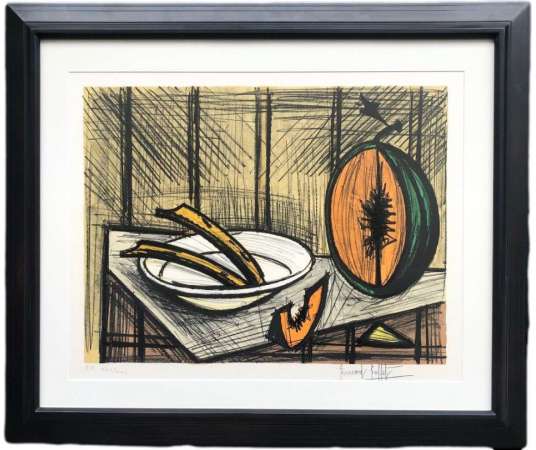 Buffet Bernard Still Life With Melon And Plate Justified Color Lithography - engravings - prints