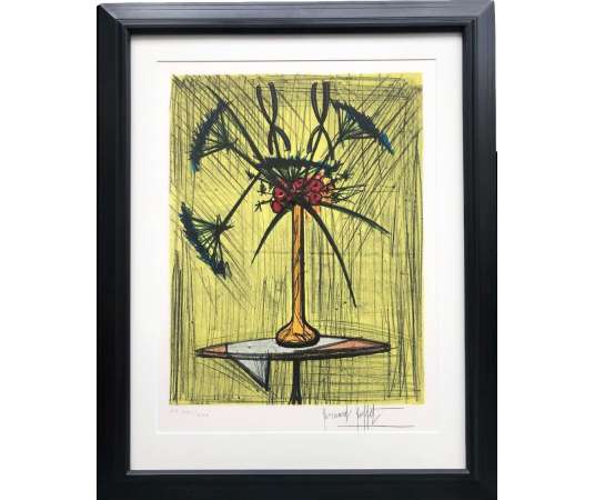 Buffet Bernard Still Life With A Vase Of Flowers On A Pedestal Table Justified Color Lithography - lithographs