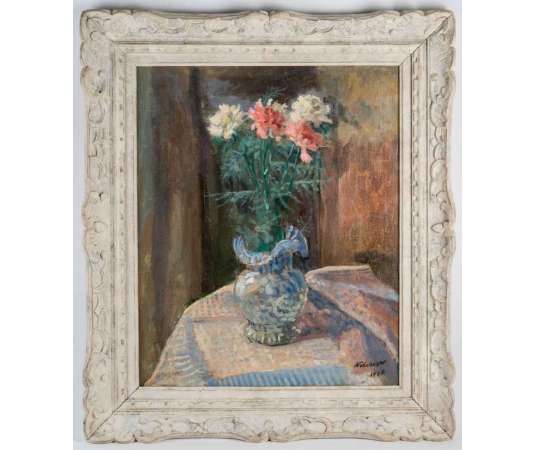 Still Life With Carnations- Signed J. Nebesov - Dated 1938 - Still life paintings