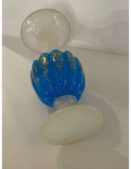 St Louis, White And Blue Opaline Vase - Opalines, enameled glasses-Bozaart