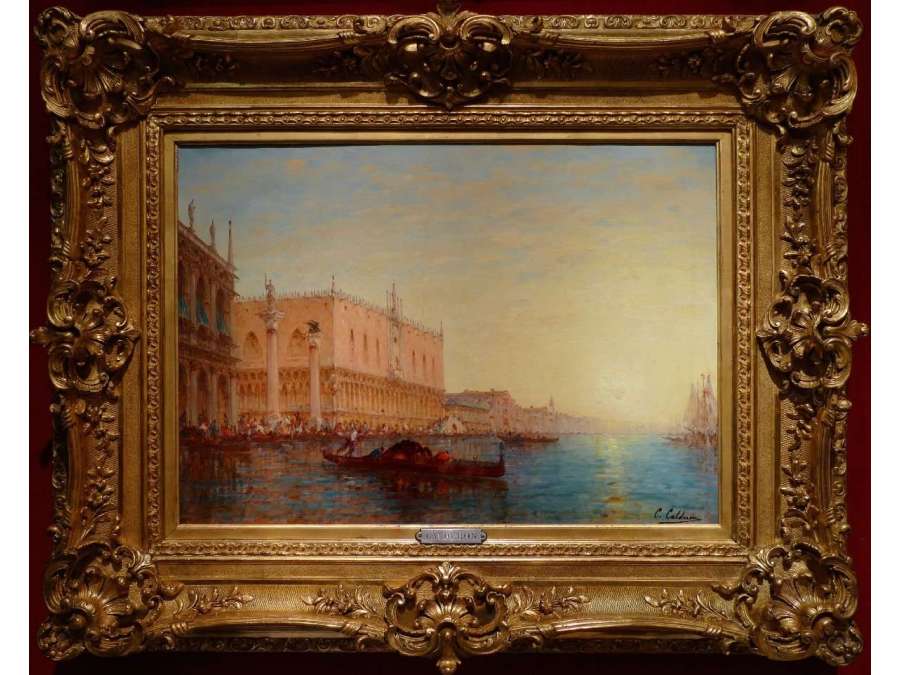 Calderon Charles Clement Painting Venice The Basin Of Saint Mark Sunny Oil Canvas Signed