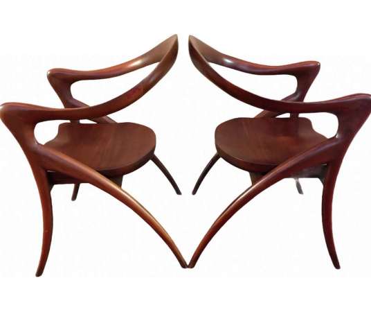 Pair Of Mahogany Armchairs By Olivier De Schrijver Ode To The Woman - Design Seats