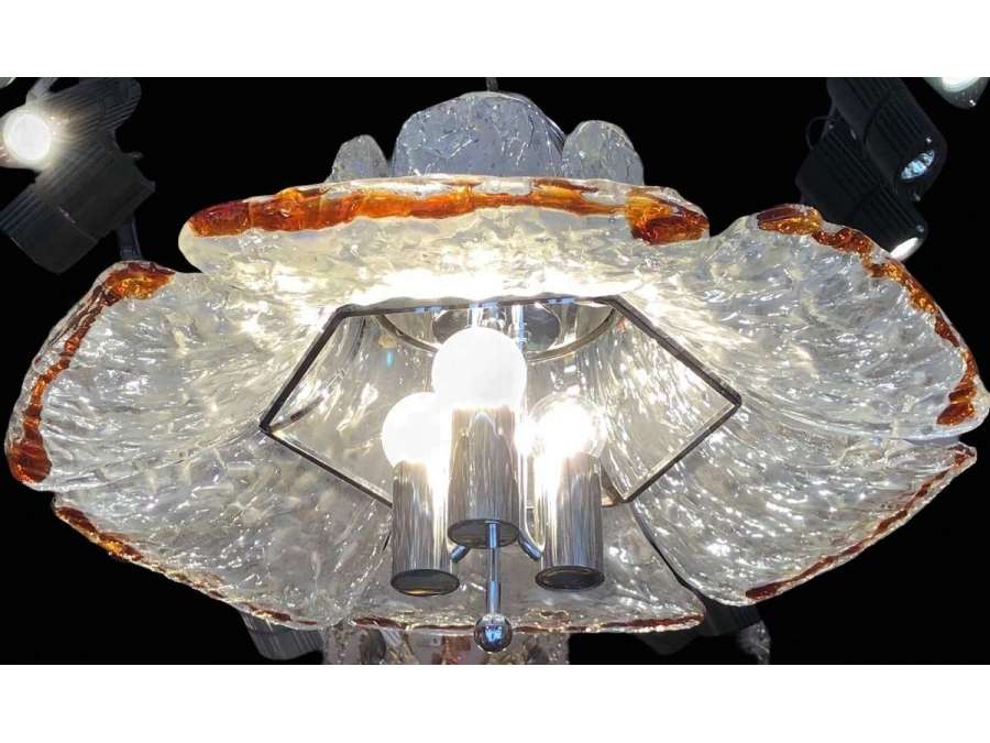 Carlo Nason-mazzega Suspension Fleurs Venise 20ème Siècle Luminaire 3 Lumières