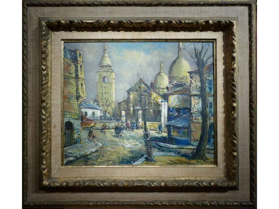 Besse Raymond French Painting 20th Paris Montmartre The Place Du Tertre Oil On Canvas Signed - Landscape Paintings