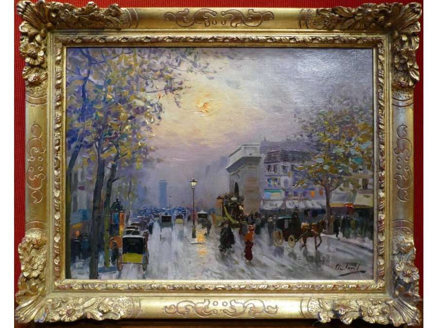 Pavil Elie Anatole Peinture Vue De Paris Les Grands Boulevards Huile Sur Toile Signée