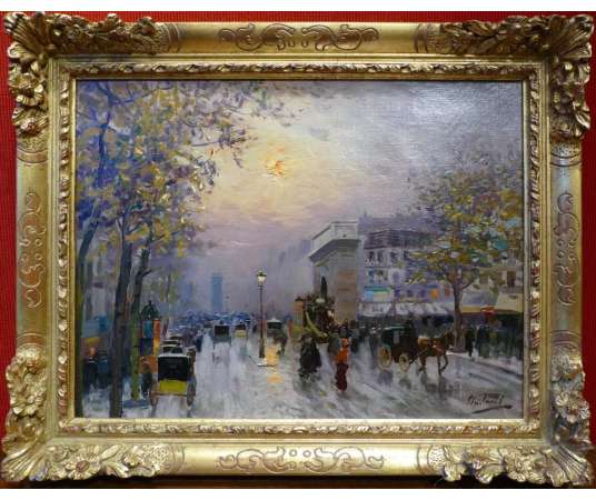 Pavil Elie Anatole Peinture Vue De Paris Les Grands Boulevards Huile Sur Toile Signée - Tableaux paysages