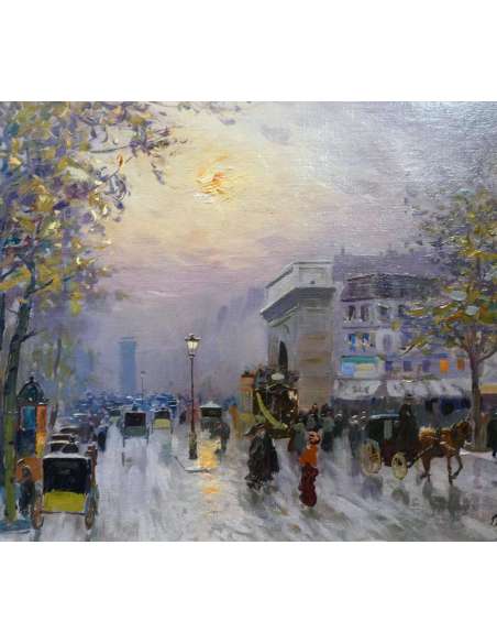 Pavil Elie Anatole Painting View Of Paris The Grands Boulevards Oil On Canvas Signed - Landscape Paintings-Bozaart