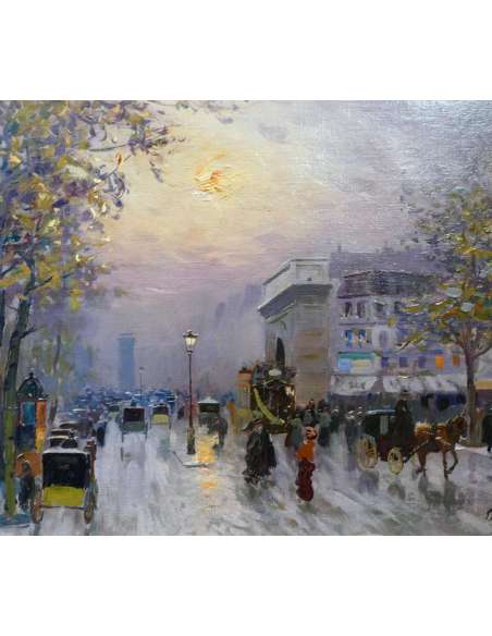 Pavil Elie Anatole Peinture Vue De Paris Les Grands Boulevards Huile Sur Toile Signée - Tableaux paysages-Bozaart