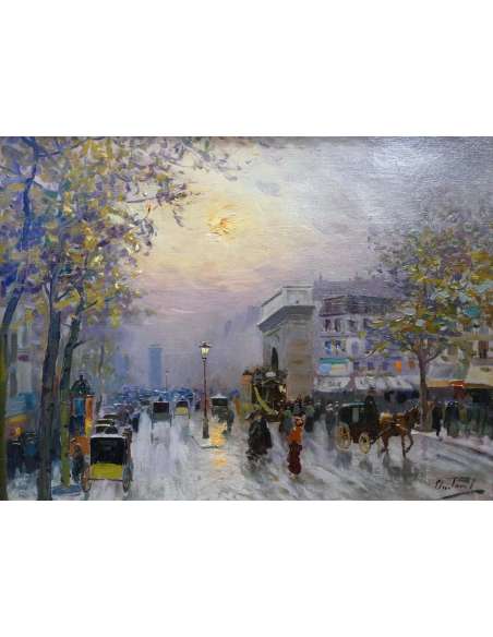 Pavil Elie Anatole Peinture Vue De Paris Les Grands Boulevards Huile Sur Toile Signée - Tableaux paysages-Bozaart