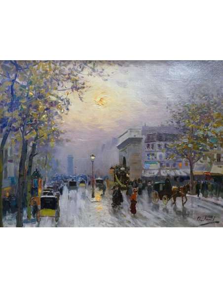 Pavil Elie Anatole Painting View Of Paris The Grands Boulevards Oil On Canvas Signed - Landscape Paintings-Bozaart