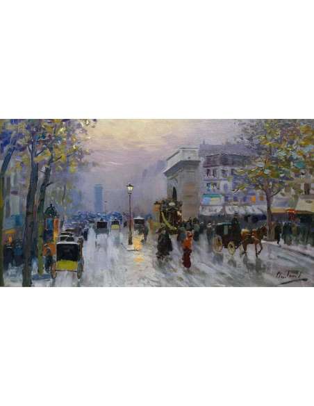 Pavil Elie Anatole Peinture Vue De Paris Les Grands Boulevards Huile Sur Toile Signée - Tableaux paysages-Bozaart