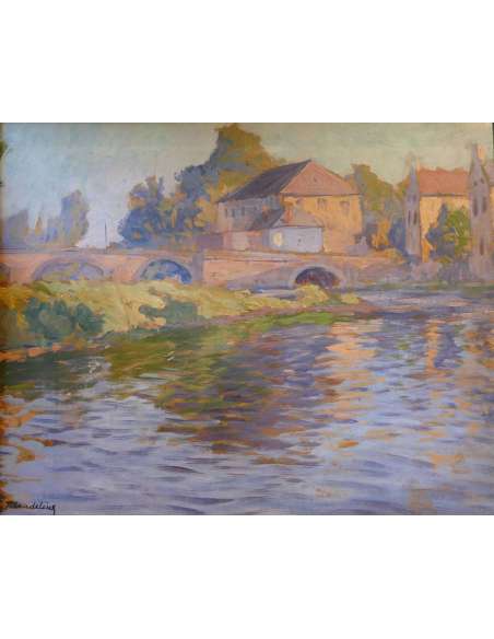 Madeline Paul French Painting Early 20th Century Crozant School Bridge Over The Creuse Signed Oil - Landscape Paintings-Bozaart