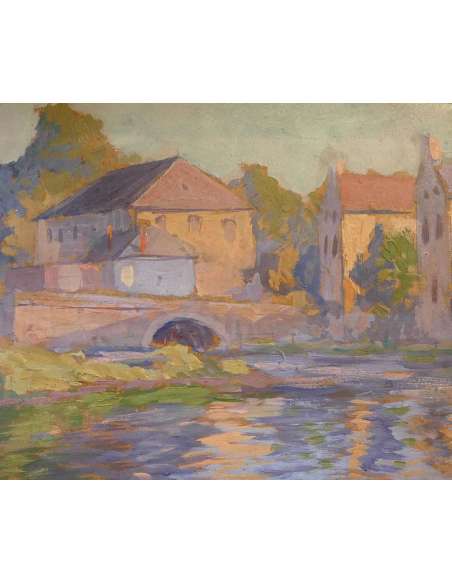 Madeline Paul French Painting Early 20th Century Crozant School Bridge Over The Creuse Signed Oil - Landscape Paintings-Bozaart