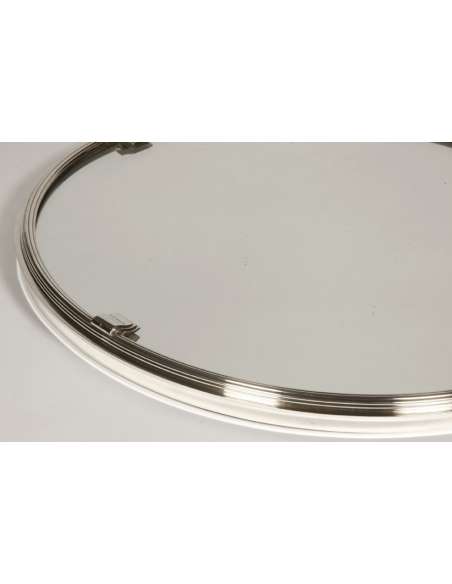 Solid silver round tray with mirror background ART DECO style - Goldsmith Cardeilhac --Bozaart