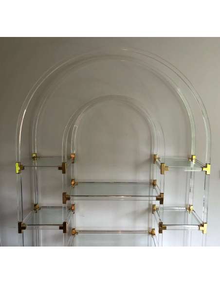 Plexiglass Shelf in Gilded Metal 70s-Bozaart