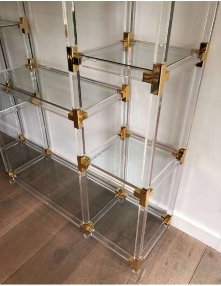 Plexiglass Shelf in Gilded Metal 70s-Bozaart