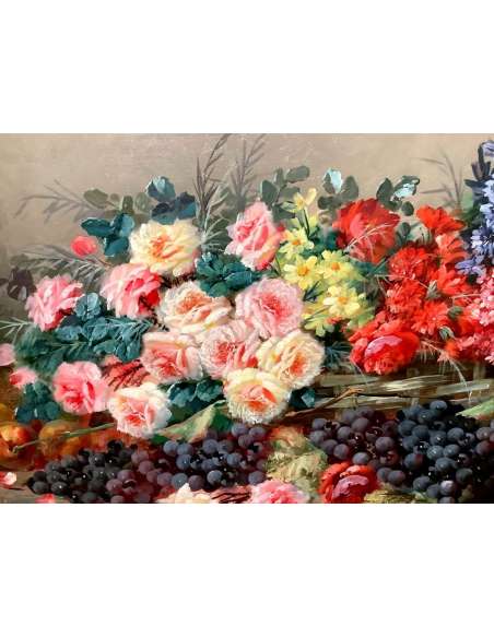 Tableau Par Albert Louis Carlier (1872-1938) Bouquet De Fleur Sur Un Entablement - Tableaux natures mortes-Bozaart
