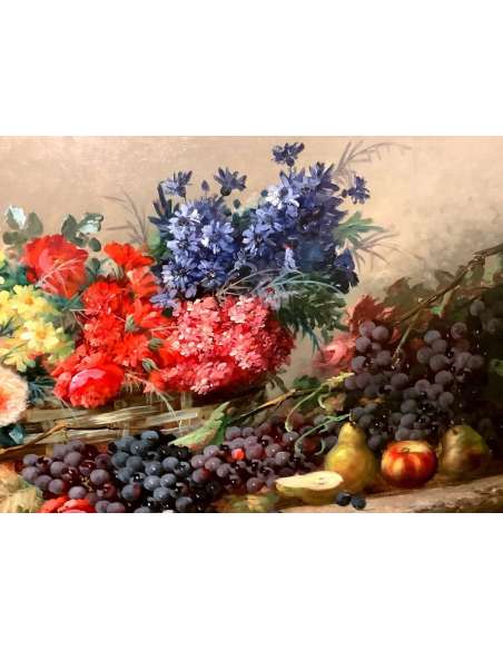 Painting By Albert Louis Carlier (1872-1938) Bouquet Of Flowers On An Entablature - Still Life Paintings-Bozaart