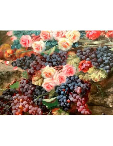 Painting By Albert Louis Carlier (1872-1938) Bouquet Of Flowers On An Entablature - Still Life Paintings-Bozaart