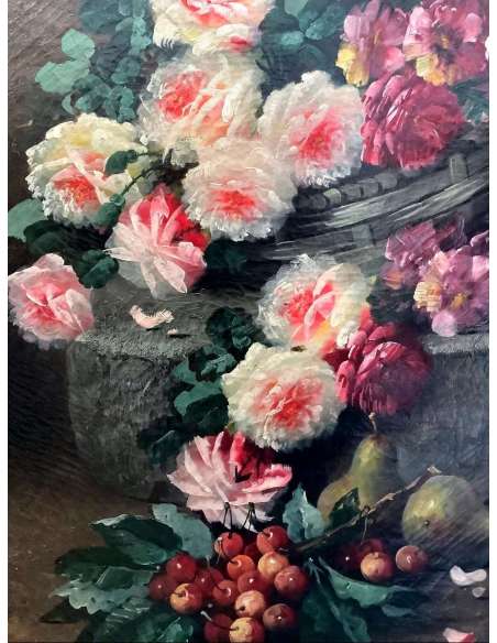 Tableau Par Max Carlier (1872-1938) Nature Morte Aux Pivoines Et Roses , 19 Eme Siècle - Tableaux natures mortes-Bozaart