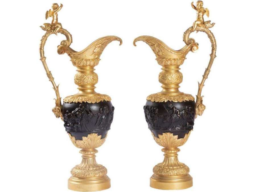 Clodion, Pair of bronze ewers from 19th century