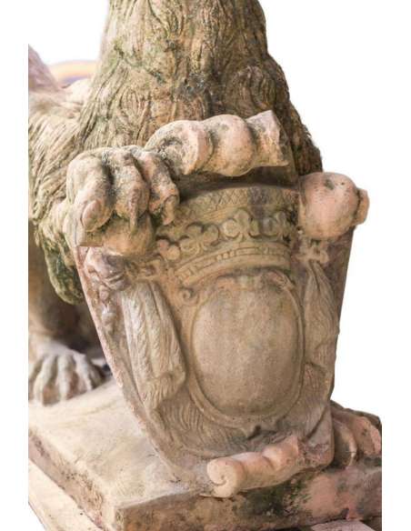 Pair Of Large Terracotta-style Stone Griffins, Circa 1940 - LS37651951 - marble and stone sculptures-Bozaart