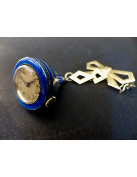 Chatelaine Gold Vermeil enamel Art Deco period Watch - antique watches-Bozaart