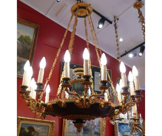 Gilded Bronze Chandelier With Six Bouquets Of Three Lights Restoration Style - chandeliers