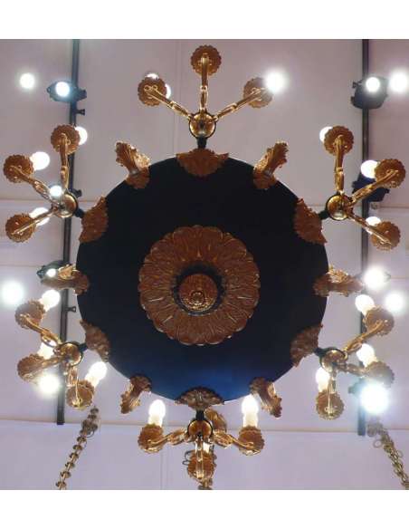 Gilded Bronze Chandelier With Six Bouquets Of Three Lights Restoration Style - chandeliers-Bozaart