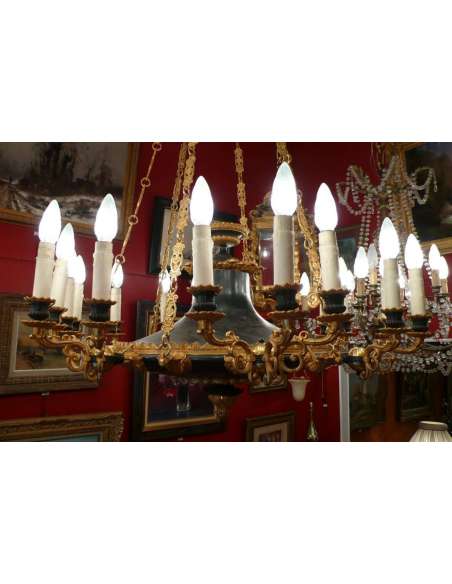 Gilded Bronze Chandelier With Six Bouquets Of Three Lights Restoration Style - chandeliers-Bozaart