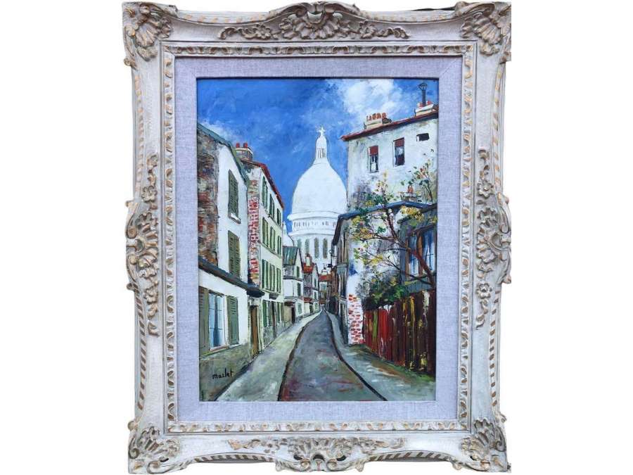 Maclet Elisée Painting 20th French School Paris View Of Montmartre The Sacred Heart Signed Oil