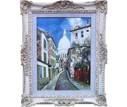 Maclet Elisée Painting 20th French School Paris View Of Montmartre The Sacred Heart Signed Oil - Landscape Paintings