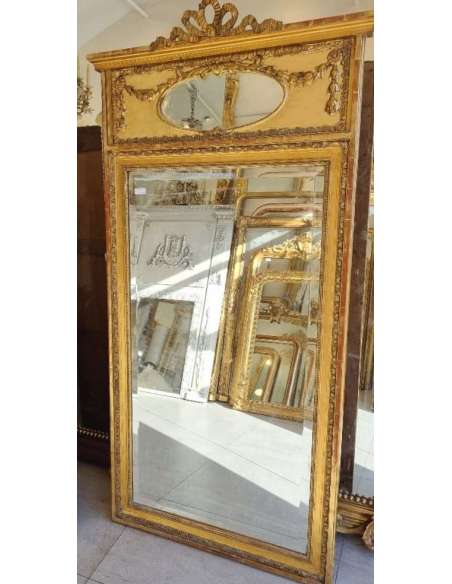Miroir trumeau doré style à noeud et guirlandes Louis XVI 82*172cm - trumeaux-Bozaart